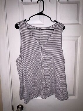 Lands' End Black and White Striped Zip-Front Tank